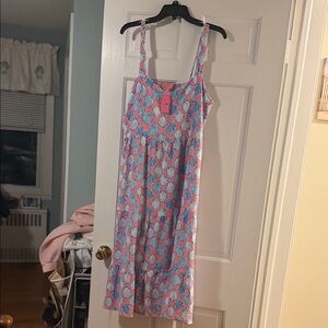 Simply Southern Pink and Blue Shell-Print Midi Dress